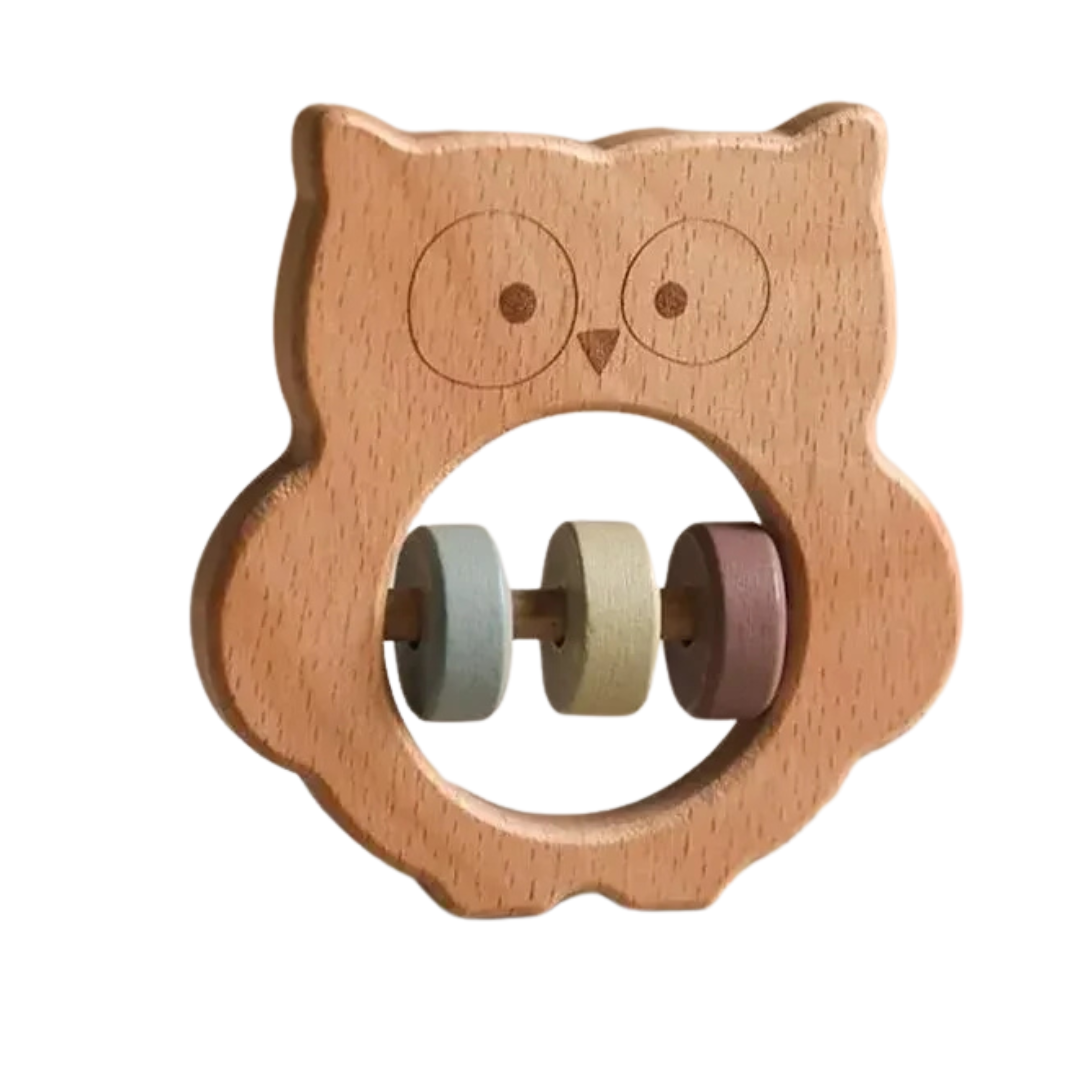 Sonaja de madera en forma de Búho